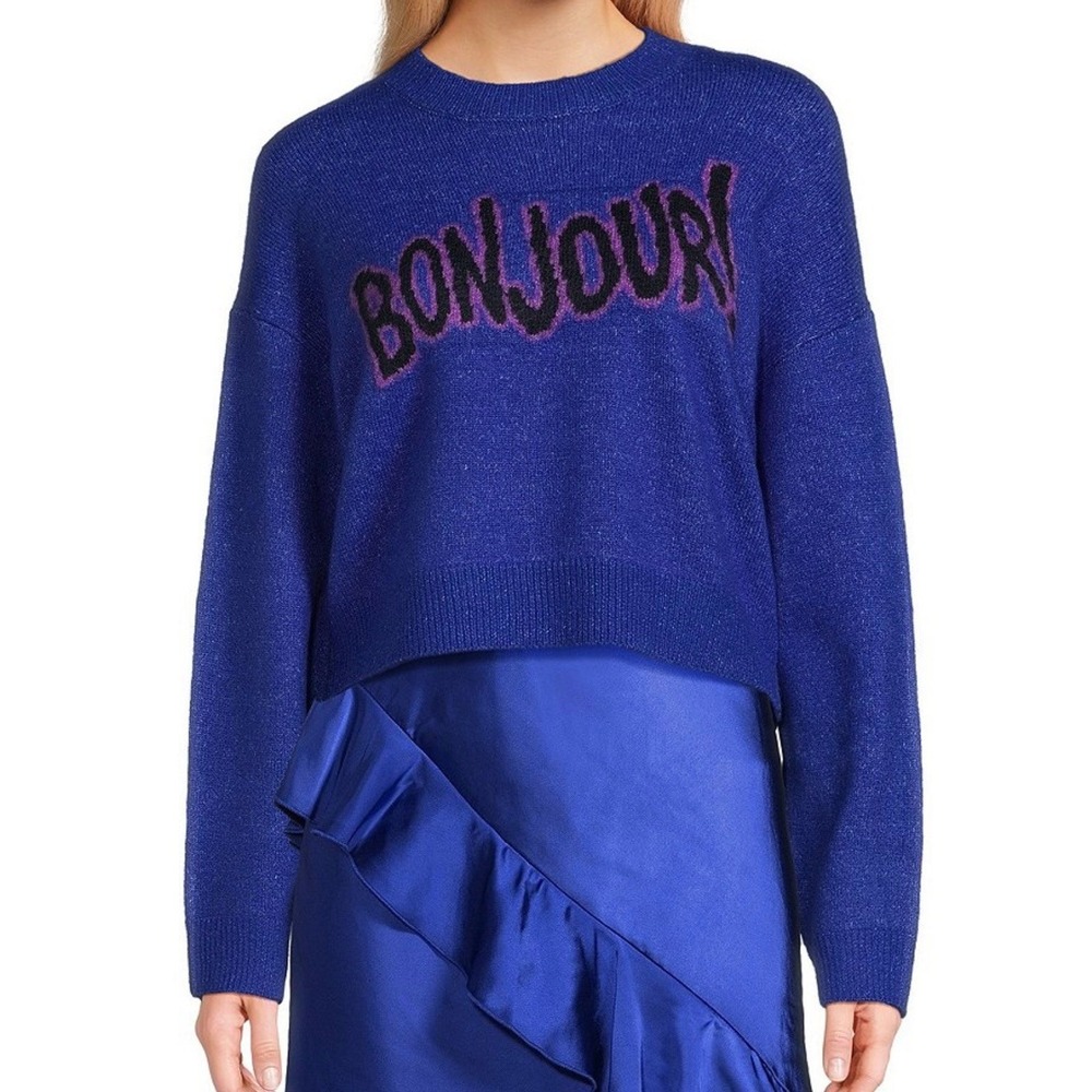 GB Bonjour! Blue‎ Crewneck Sweater Womens Large Knit Pullover